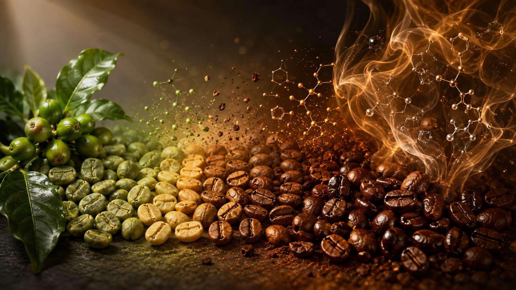 Transformação do grão verde em café torrado com formação de compostos aromáticos